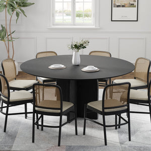 HomeRoots 58" Beige Solid Wood Round Dining Table - Elegant Pedestal Base for Family Gatherings & Events 712172