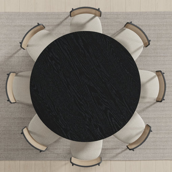 HomeRoots 58" Beige Solid Wood Round Dining Table - Elegant Pedestal Base for Family Gatherings & Events 712172