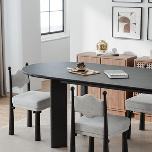 HomeRoots 78" Black Solid Wood Oval Dining Table - Elegant Design for Family Gatherings & Versatile Use 712174