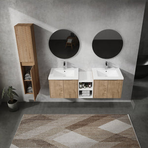 English Elm 60" Wall-Mounted Bathroom Vanity Set With Soft Close Doors, Resin Sinks & Organized Side Cabinets W999S00231