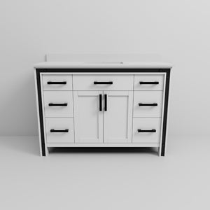 English Elm White Bath Vanity 48" W With Elegant White Quartz Top, Soft-Close Drawers & Ample Storage Options B2731P260600-GIGA