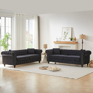 English Elm Fx Modular Six Seat Chenille Sectional Sofa with Gold Legs and Tufted Detail Black W1926S00120