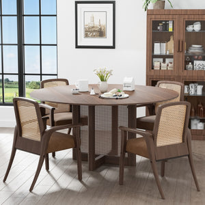 HomeRoots 42" Brown Solid Wood Round Bar Table - Stylish Pedestal Design for Dining & Bistro Spaces, Seats 6 712202