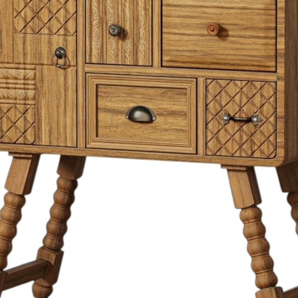 HomeRoots 19" Sepia Solid Wood Console Cabinet - Elegant Storage Solution with Door & Drawers for Any Room 712211
