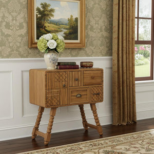 HomeRoots 19" Sepia Solid Wood Console Cabinet - Elegant Storage Solution with Door & Drawers for Any Room 712211
