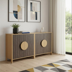 HomeRoots 40" Elegant Brown Wood Sideboard with Glass Doors - Mid-Century Storage Cabinet for Home Decor 712234