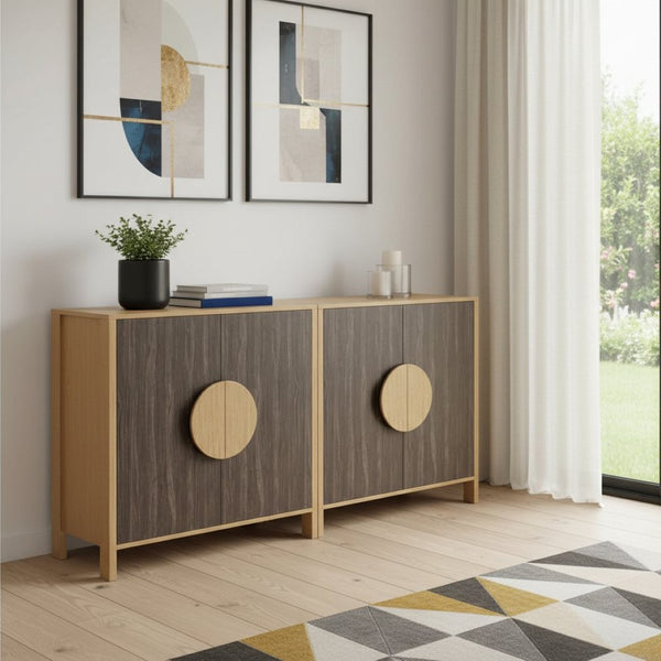 HomeRoots 40" Elegant Brown Wood Sideboard with Glass Doors - Mid-Century Storage Cabinet for Home Decor 712234