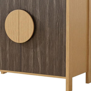 HomeRoots 40" Elegant Brown Wood Sideboard with Glass Doors - Mid-Century Storage Cabinet for Home Decor 712234