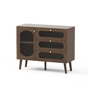 HomeRoots 30" Natural Arched Accent Cabinet – Stylish Storage with Glass Doors for Farmhouse Elegance & Functionality 712237