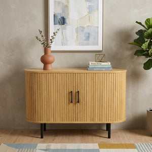 47 Inch Natural Wood Buffet Cabinet with Sliding Doors for Dining Room Storage