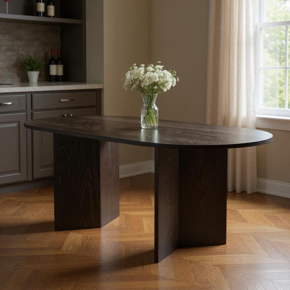 HomeRoots 46" Elegant Walnut Wood Rounded Bar Table - Stylish Double Pedestal Design for Home & Restaurant Use 712256