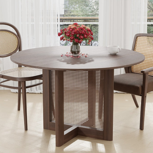 HomeRoots 52" Walnut Wood Rounded Bar Table - Modern Bistro Style, Space-Saving Design for Dining & Entertaining 712257