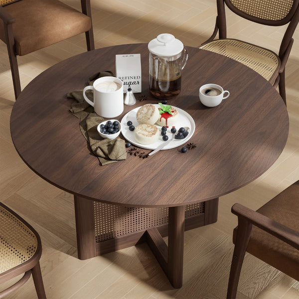 HomeRoots 52" Walnut Wood Rounded Bar Table - Modern Bistro Style, Space-Saving Design for Dining & Entertaining 712257