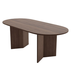 67 Inch Oval Solid Wood Dining Table with Double Pedestal Base Seats Six for Elegant Gatherings