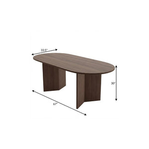 67 Inch Oval Solid Wood Dining Table with Double Pedestal Base Seats Six for Elegant Gatherings