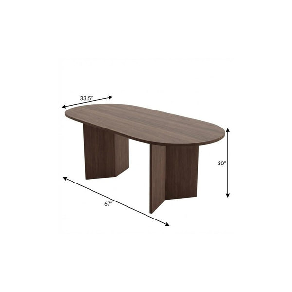 67 Inch Oval Solid Wood Dining Table with Double Pedestal Base Seats Six for Elegant Gatherings
