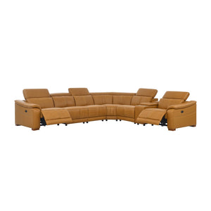 English Elm Leather Match Modular Sectional Power Reclining Sofa with Console and Cup Holders Ginger B2748S00025