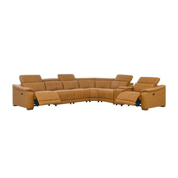 English Elm Leather Match Modular Sectional Power Reclining Sofa with Console and Cup Holders Ginger B2748S00025