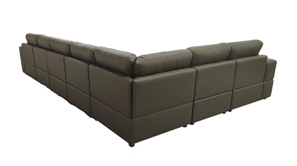 English Elm Large Square Arm Top Grain Leather Modular Sectional for Open Concept Living Rooms Olive Green B2748S00141
