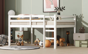 English Elm Full Rubber Wood Loft Bed with Ladder and Under-Bed Storage Space, Sturdy Minimalist Design for Comfort White W504P283526