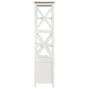 English Elm Delaney White 72" 4-Shelf Bookcase Media Tower with Ash Veneer Top, X-Side Accents & 2 Drawers — Cottage Coastal Farmhouse Charm B062P358338