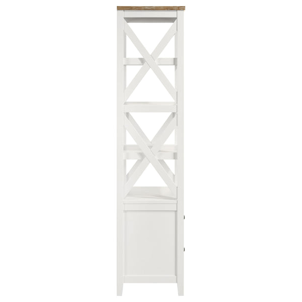 English Elm Delaney White 72" 4-Shelf Bookcase Media Tower with Ash Veneer Top, X-Side Accents & 2 Drawers — Cottage Coastal Farmhouse Charm B062P358338