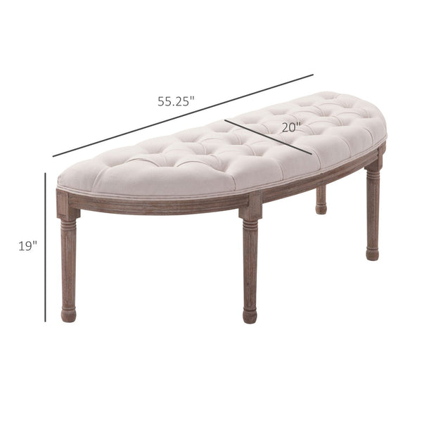 English Elm Semi-circle Tufted Velvet Bench with Fluted Rubberwood Legs for Bedroom Entryway T3971P386054
