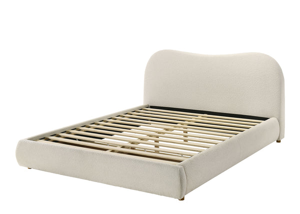 English Elm White Glam Queen Bed with High-Gloss Finish and LED Headboard, Engineered Wood Modern Design White 32 L x 21 W x 15 H B2741S00720