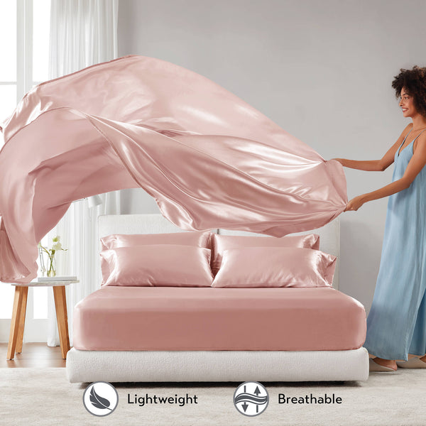 English Elm 4 Luxury Satin Twin Sheet Set - 100% Polyester, Soft Smooth 90g Finish, Deep Pocket Fit & Breathable Comfort Blush 11.81 L x 9.84 W x 3.15 H B035P319694