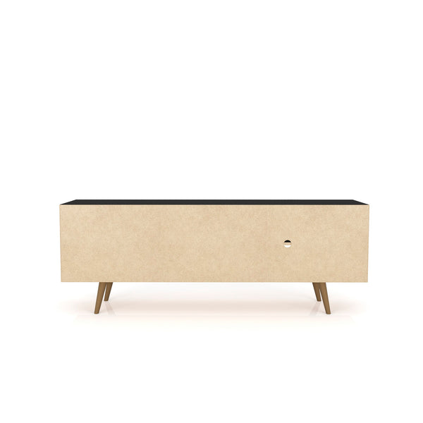 English Elm Liberty 71" TV Stand with Mid-Century Splayed Legs, Wire Management, Drawer & Cubby Storage Black B365P398404