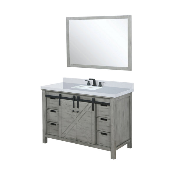 English Elm Ash Grey Bath Vanity Set With White Quartz Countertop, Matte Black Faucet & 44" Mirror For Modern Style B2731S01280