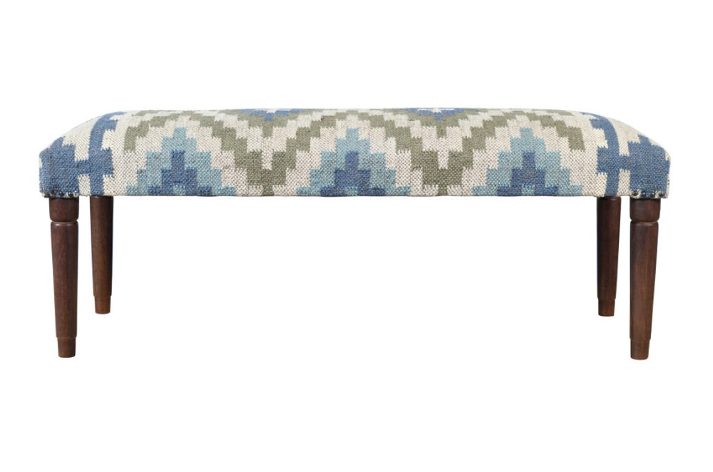 HomeRoots 47 Inch Geometric Jute Wool Upholstered Bench with Solid Wood Legs for Entryway 712547