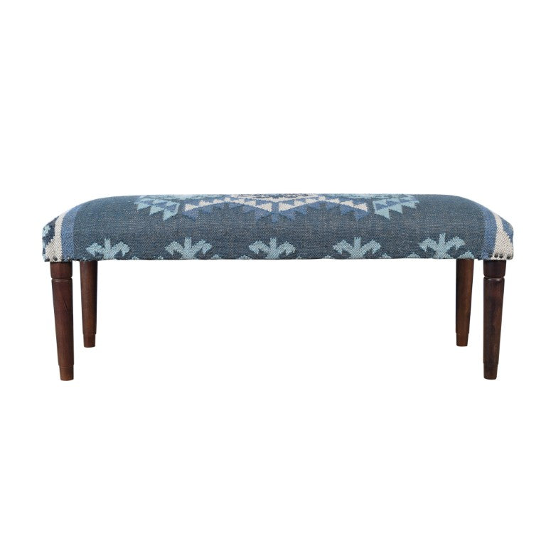 HomeRoots 47 Inch Geometric Jute Upholstered Bench with Solid Wood Legs for Entryway Decor 712548