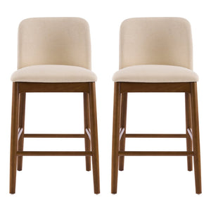 English Elm Lois Rubberwood Counter Stools Set of 2 Beige Upholstered Seats Walnut Frame N775P369557W