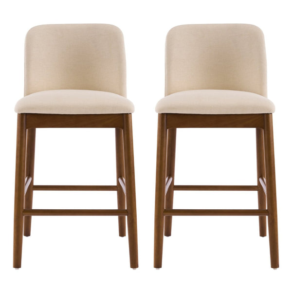 English Elm Lois Rubberwood Counter Stools Set of 2 Beige Upholstered Seats Walnut Frame N775P369557W