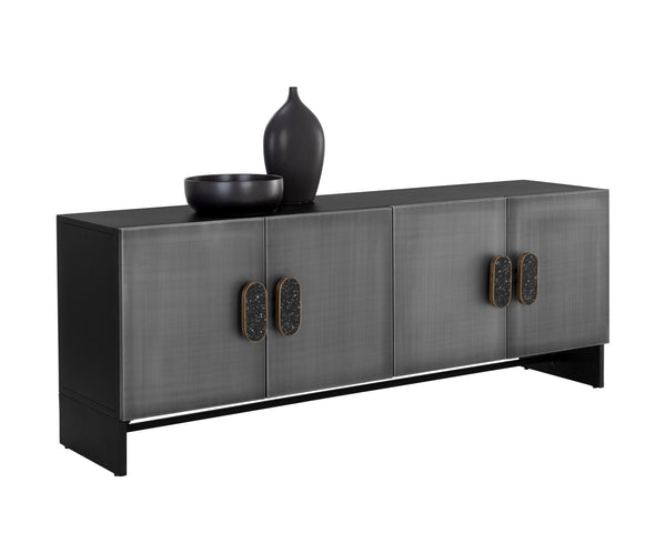 Sunpan Viserys Sideboard - Elegant Black Terrazzo Marble & Antique Zinc Iron Doors for Unique Dining Style