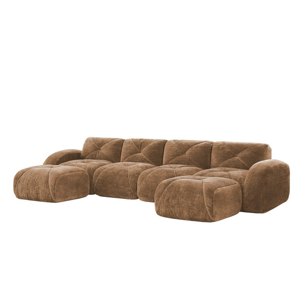 English Elm U-shaped Modular Velvet Sofa Tufted Cushions High Density Foam Living Room Sectional Camel W714S01602