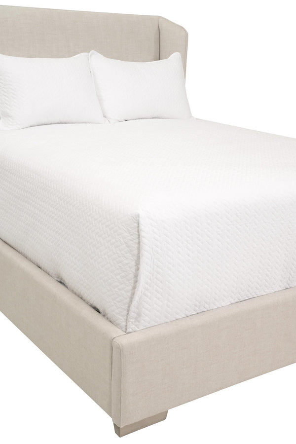 Essentials for Living Stewart Wingback Upholstered Linen Blend Bed Frame with Slanted Headboard for Elegant Bedrooms Standard King 7126-3.BISQ/NG