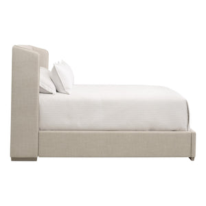 Essentials for Living Stewart Wingback Upholstered Linen Blend Bed Frame with Slanted Headboard for Elegant Bedrooms Standard King 7126-3.BISQ/NG