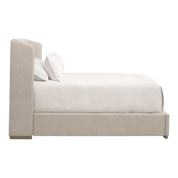 Essentials for Living Stewart Wingback Upholstered Linen Blend Bed Frame with Slanted Headboard for Elegant Bedrooms Standard King 7126-3.BISQ/NG