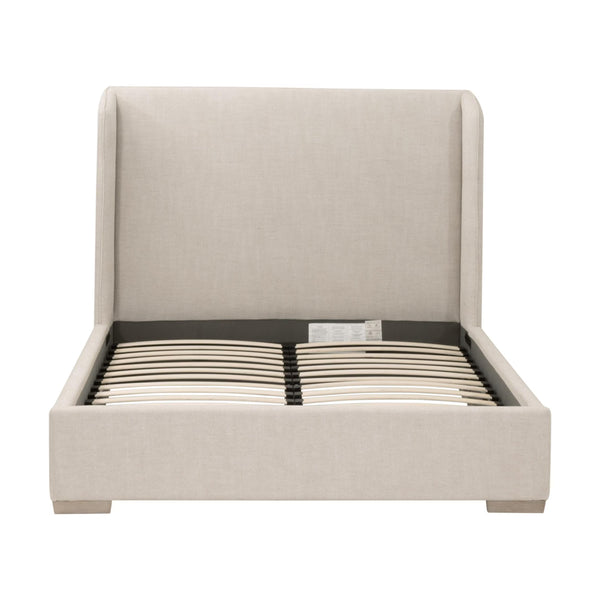 Essentials for Living Stewart Wingback Upholstered Linen Blend Bed Frame with Slanted Headboard for Elegant Bedrooms Standard King 7126-3.BISQ/NG