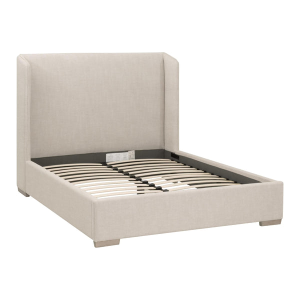 Essentials for Living Stewart Wingback Upholstered Linen Blend Bed Frame with Slanted Headboard for Elegant Bedrooms Standard King 7126-3.BISQ/NG