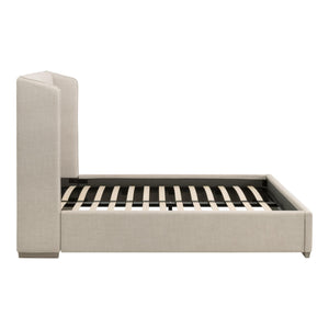 Essentials for Living Stewart Wingback Upholstered Linen Blend Bed Frame with Slanted Headboard for Elegant Bedrooms Standard King 7126-3.BISQ/NG