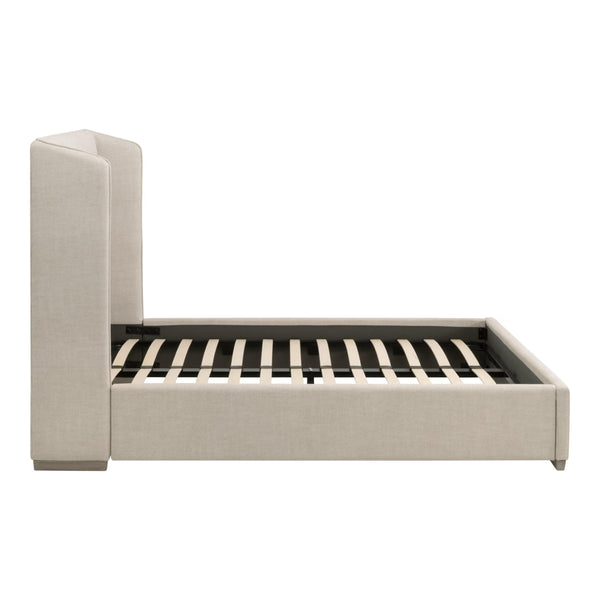 Essentials for Living Stewart Wingback Upholstered Linen Blend Bed Frame with Slanted Headboard for Elegant Bedrooms Standard King 7126-3.BISQ/NG