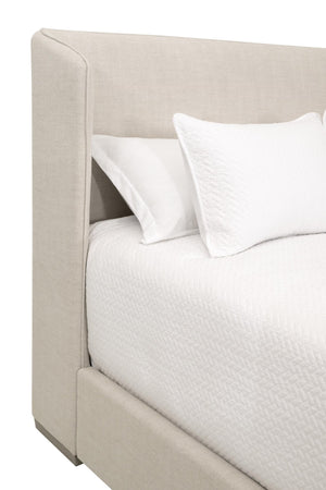 Essentials for Living Stewart Wingback Upholstered Linen Blend Bed Frame with Slanted Headboard for Elegant Bedrooms Standard King 7126-3.BISQ/NG