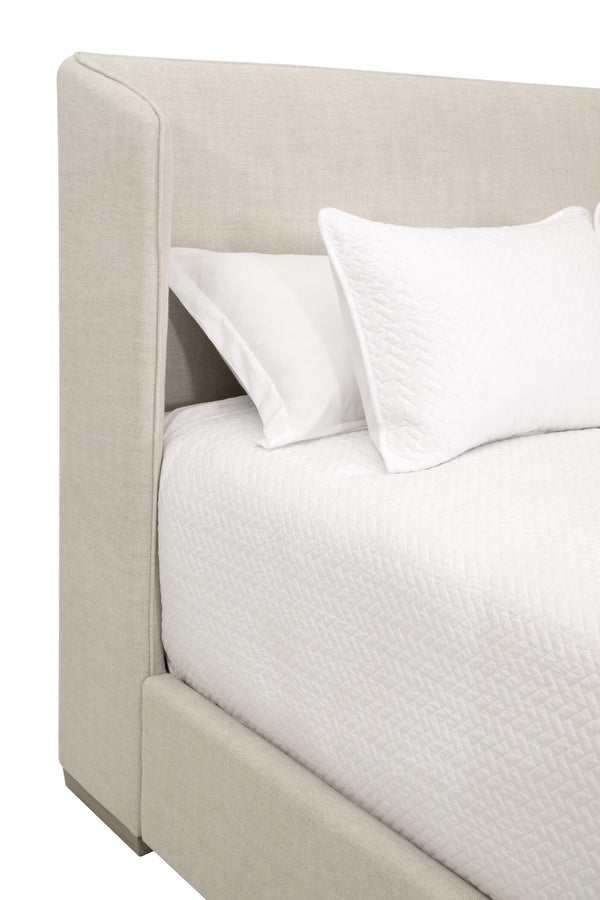Essentials for Living Stewart Wingback Upholstered Linen Blend Bed Frame with Slanted Headboard for Elegant Bedrooms Standard King 7126-3.BISQ/NG