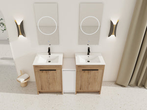 English Elm 60 Inch Freestanding Bathroom Vanity With Ceramic Sink, Soft-Close Doors & Ample Storage Solutions W999S00321