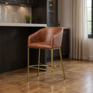 HomeRoots 26" Brown and Gold Counter Height Bar Chair - Stylish, Comfortable, and Durable Seating for Your Home 712635
