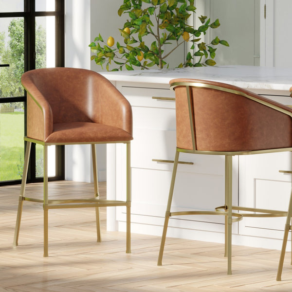 HomeRoots 26" Brown and Gold Counter Height Bar Chair - Stylish, Comfortable, and Durable Seating for Your Home 712635