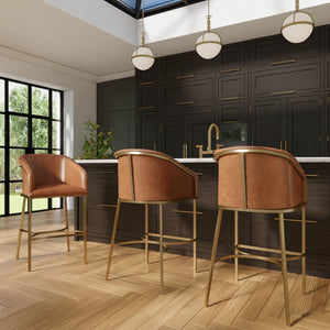 HomeRoots 26" Brown and Gold Counter Height Bar Chair - Stylish, Comfortable, and Durable Seating for Your Home 712635